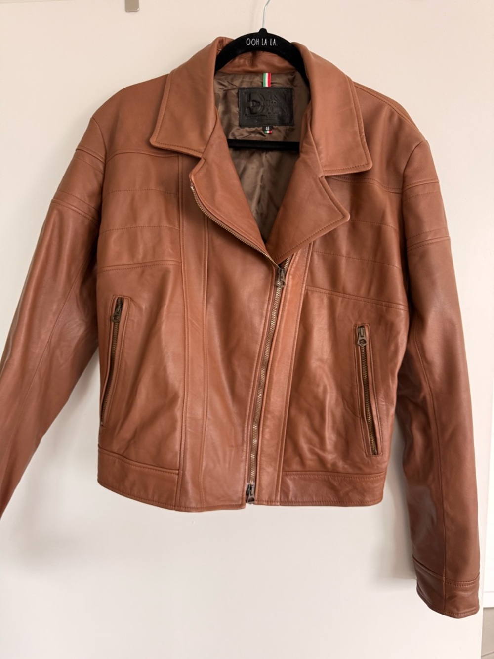 NICOLA Brown Leather Bomber Jacket